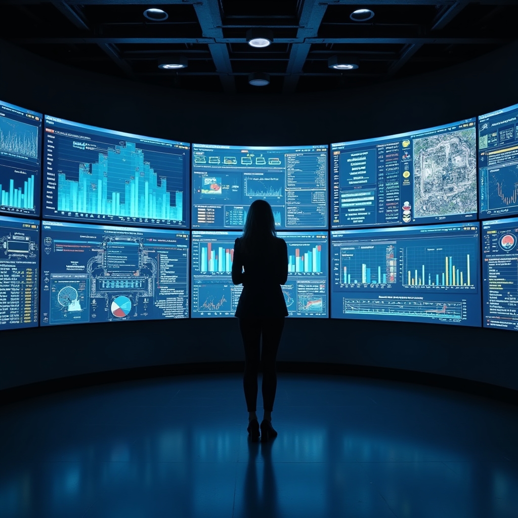 Dashboard s přehledem celého výrobního provozu a KPI ukazateli na monitoru